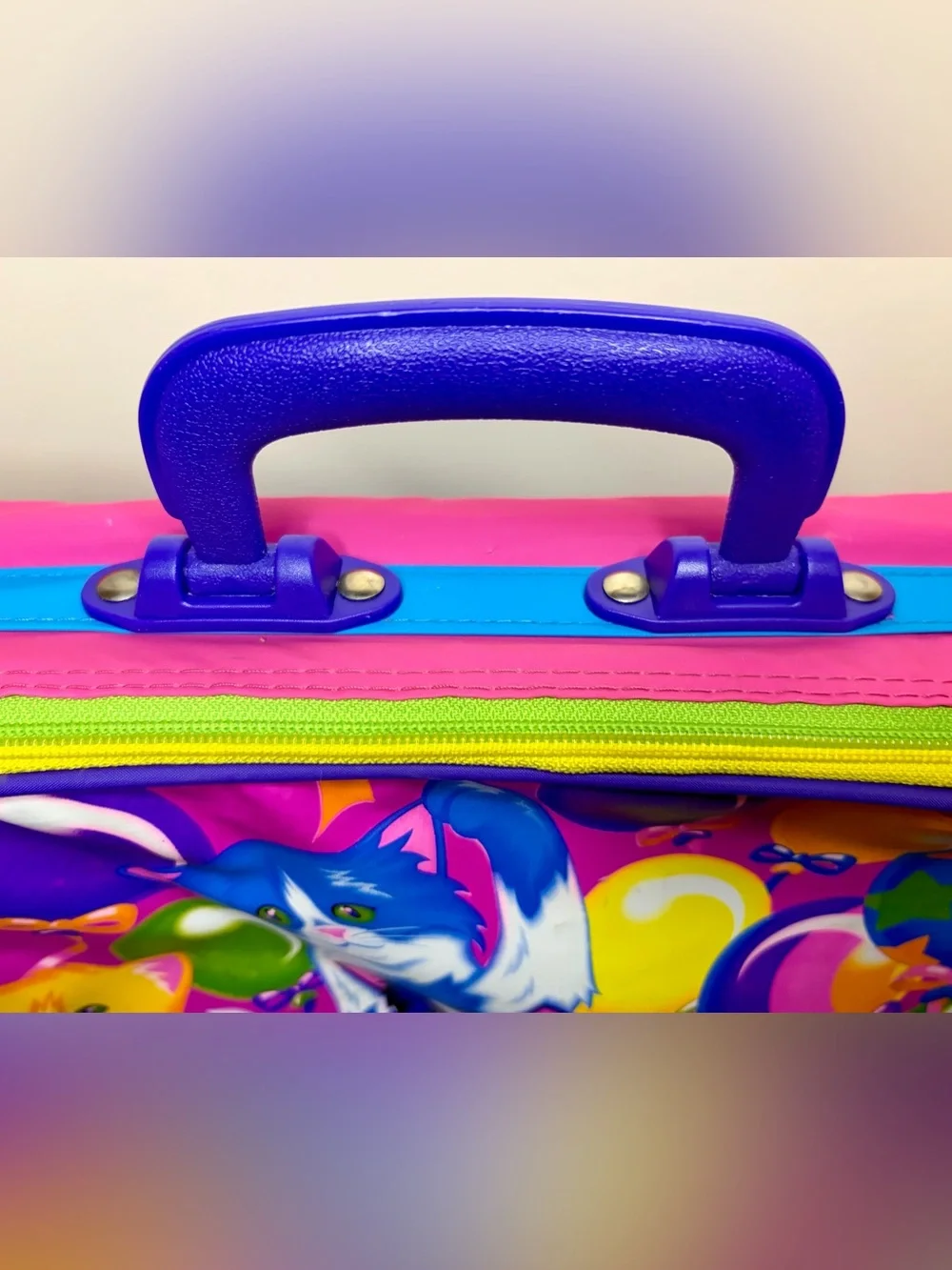 RARE 90s Kittens & Balloons Small Suitcase Lisa Frank Overnight Bag w/ Handle
